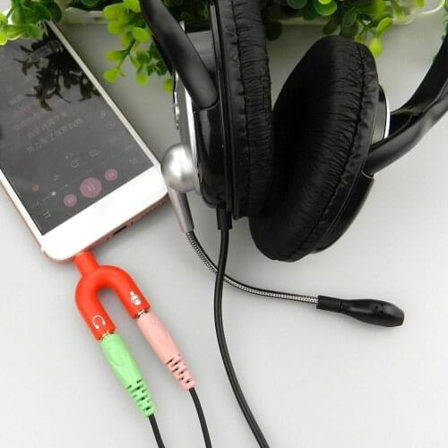 U-shape Colorful 3.5mm Splitter Audio to Mic & Headset Splitter Earphone Adapters Plug PC For phone MP3 Player Stereo MP4 D1S5