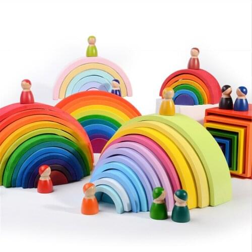 Wooden Rainbow Building Blocks Wooden Stacked Toys Wooden Building Blocks Colorful Rainbow Children Education Toys