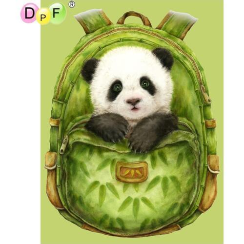 DPF 5D Round full Diamond painting Cross Stitch Diamond Embroidery Needlework green bag fat panda diamond Mosaic decor crafts