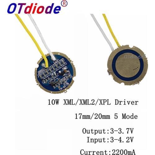 1-10pcs cree xml led xml2 led T6 U2 driver 17mm 20mm 2.7-4.2V 2-2.2A 5-Mode/1 Mode LED Driver for CREE XML LED Emitter