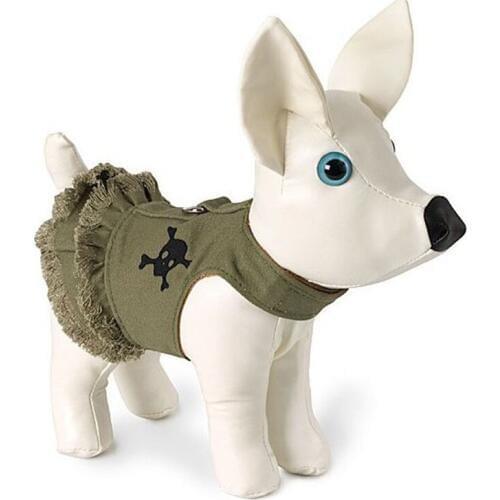 Dog Harness Jean Dress Fringe with Skull