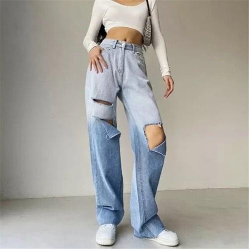 Summer Casual Hole Ripped Demin Jeans Women Hip Hop High Waist Gradient Capris Pants Feminin Pantalones De Mujer