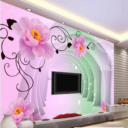 Photo wallpaper Living room 3D three-dimensional space rose reflection TV background wallpaper custom mural