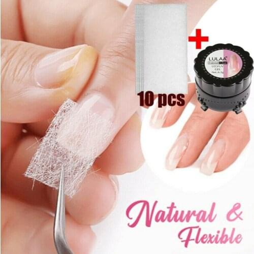 1PC Nails Gel Polish 10Pcs Nail Art Non-woven Silk Fiberglass Gel Tips Extension Fiber Kit Women Manicure Tools Nail Art TSLM1