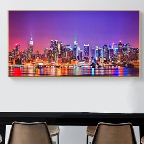 Night View of New York City Landscape Canvas Paintings on The Wall Art Posters and Prints Wall Art Pictures for Living Room