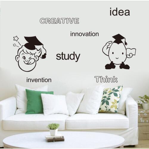 Creative Idea Study Innovation Think Invention English Words Wall Art Mural Decor Cartoon Boys Girls Wall Quote Decal Sticker
