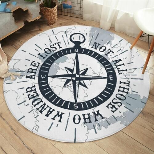 Compass Round Carpet Nautical Map Floor Mat World Map White Area Rugs Non-slip Boys Cool Play Mat 150cm