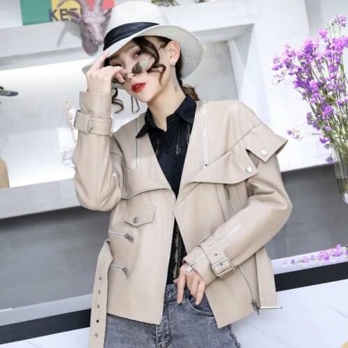 Genuine Sheepskin Leather Jackets for Women Spring Autumn 2021 Motorcycle Female Coat Womens Clothes Cuero Genuino Zjt2481