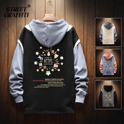 Men Casual Sweatshirts Hoodie Harajuku Vintage Painted Style Splicing Hip Hop Creativity Streetwear Male 2021 Cotton Men Hoodies