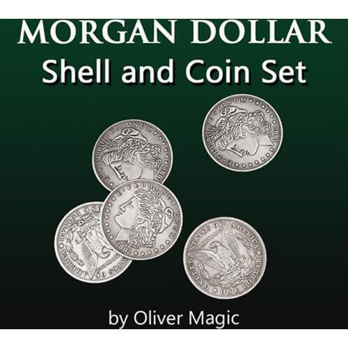Morgan Dollar Shell and Coin Set (5 Coin +1 Head Shell+1 Tail Shell) by Oliver Magic Coin Magic Tricks Illusions Close up Fun