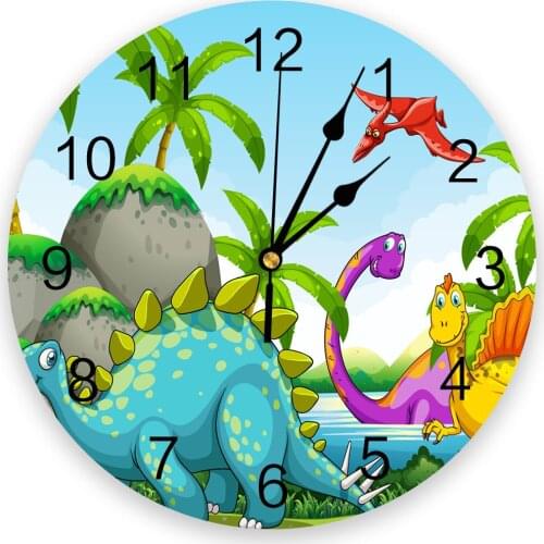 Dinosaur Plant Coconut Tree Wall Clock For Home Decoration Living Room Quartz Needle Hanging Watch Modern Kitchen Clock