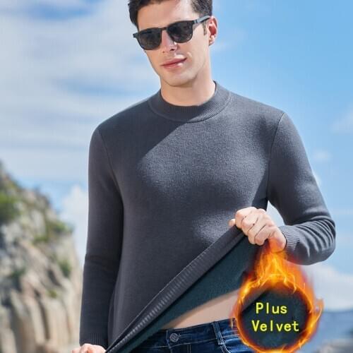 Solid ColorThick Sweaters Men Clothes UCAK Brand New Arrival O-Neck Streetwear Plus Velvet Pullover Clothing Pull Homme U1039