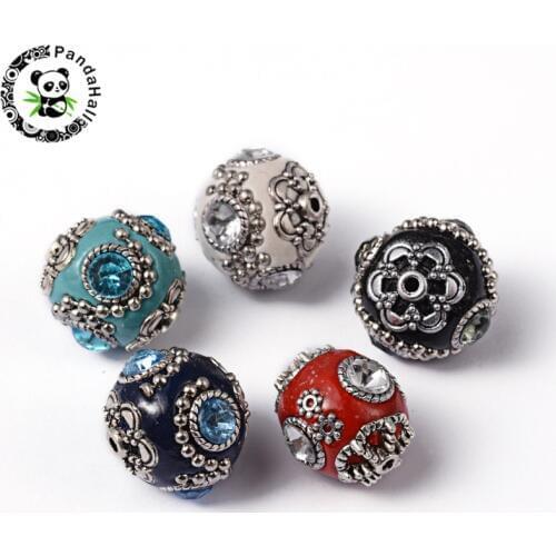 Pandahall 5pcs 20mm Round Handmade Indonesia Beads with Brass Core Loose Bead for Jewelry Making Bracelet Necklaces