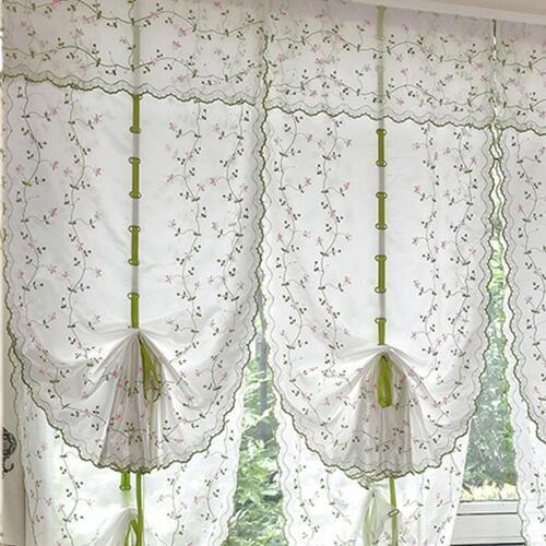 Pastoral Tulle Roman Blinds Embroidered Sheer For Kitchen Living Room Bedroom Window Sector Balloon Curtains Screening Floral