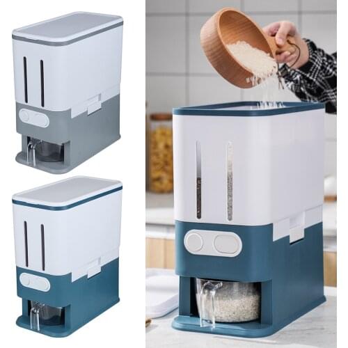 Plastic Airtight Cereal Dispenser Grain Rice Storage Bucket, Flour Cereal Nuts Seasoning Container Jar with Measuring Cup