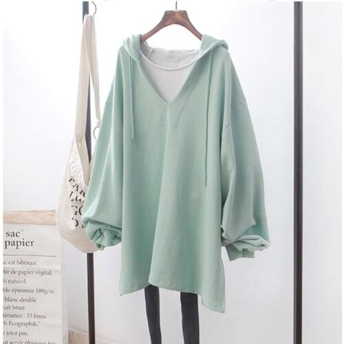 Spring Autumn Clothes Women Hoodies Thin Solid Casual Pullover V-Neck Loose Basic Tops Long Sleeve Fashion Sweatshirt Sudadera