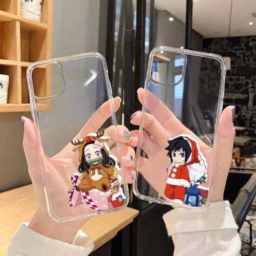 Christmas Demon Slayer fashion art Phone Cases Transparent for iPhone 6 7 8 11 12 s mini pro X XS XR MAX Plus SE cover funda
