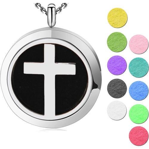 Silver Jewelry Classic Cross Stainless Steel pendant Premium Aromatherapy Essential Oil Diffuser Necklace locket