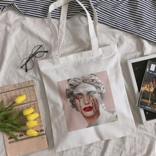 Harajuku Shopping Bag Fun A Bag Large Bags Wallet Crying Woman David Michelangelo Pink Printed Shoulder Canvas Bag