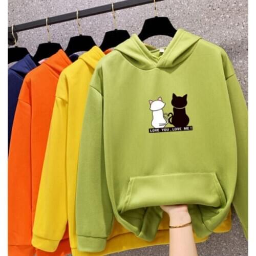 Girls Hooded Sweatshirts Womens Thick Knit Pullover Tops Women Kangaroo Pocket Hoodies Casual Female Clothes Autumn Winter S-XXL