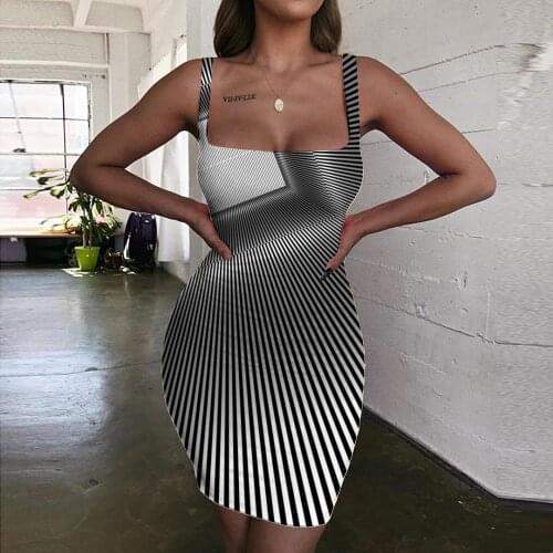 KYKU Brand Dizziness Dress Women Abstract Vestido Sexy Psychedelic Halter Sleeveless Harajuku 3d Print Womens Clothing