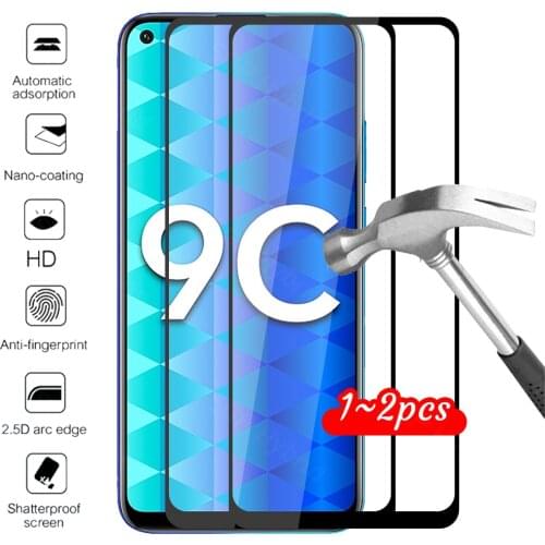 1 2 pcs protective glass on honor 9c case for huawei honor 9c 9 c honer c9 6.39 honor9c tempered glass huwei huawey huawe cover