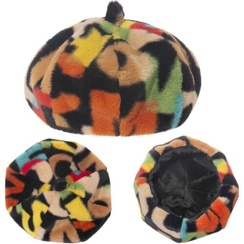 1PCS Ladies Hat Korean Version Japanese All-match Colorful Fabric Lovely Plus Versatile Plush Britain Retro Warm Painter Hat