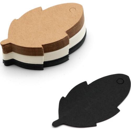 100pcs Black Paper Jewelry Clothes Bags Price Tags 4x7cm Plain Kraft Paper Card Hanging Tags Labels Cute Leaf Shape