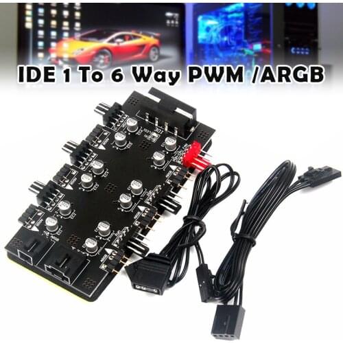 12V 4Pin PWM & 5V 3Pin ARGB 2-in-1 Hub 6 Way CPU Cooling Fan RGB Lighting PCB Splitter Extender with 2 Connection Lines Fans
