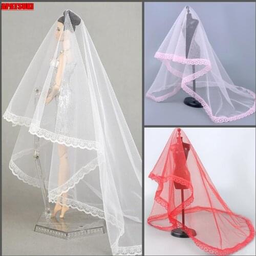 3pcs/lot High Quality Handmade Long Veil For Barbie Dolls Bridal Wedding Veils Wedding Dress Veil For 1/6 BJD Dolls Accessories