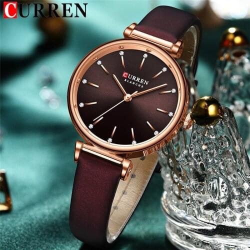 CURREN Women Watch Top Brand Luxury Female Waterproof Clock Genuine Leather Bracelet Fashion Simple Ladies Wristwatch Gift 9081