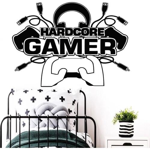 Hardcore Gamer Wall Decal Video Gaming Room Ornament Vinyl Nursery Interior Wall Sticker Modern Dormitory Art Decoration Z015