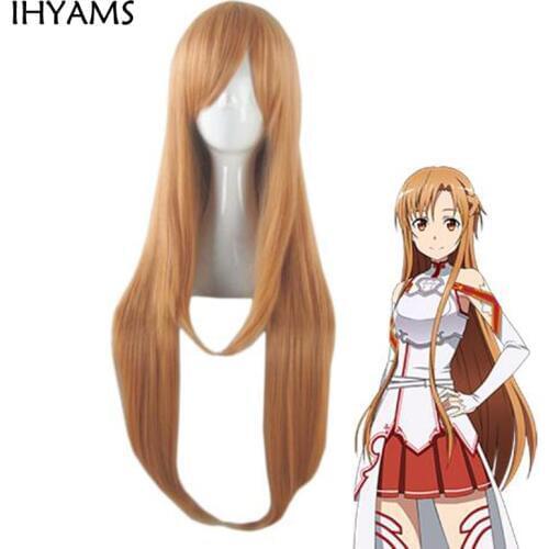 Sword Art Online Yuuki Asuna Long wig Cosplay Costume Sao Yuki Asuna Synthetic Hair Halloween Party Role Play wigs + wig cap