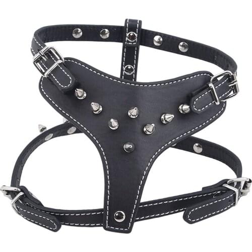 PU Leather Spiked Studded Dog Harness Pet Pitbull Adjustable Harness Collar For Medium Large Dogs Boxer Bull Terrier