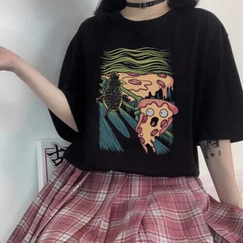 Famous Painting Harajuku Clothing Shouting Screaming Pizza woman tshirts Pineapple devil Tee tops Pizza Monster print T-Shirts