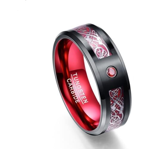 Tungsten Carbide Ring 8MM Wide Red Polish Mens Classic Jewelry Wedding Band Ring Tungsten Steel Ring Comfort Fit