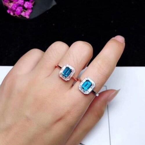 Natural blue topaz ring Free shipping Natural real blue topaz 925 sterling silver 5*7mm gem Fine jewelry