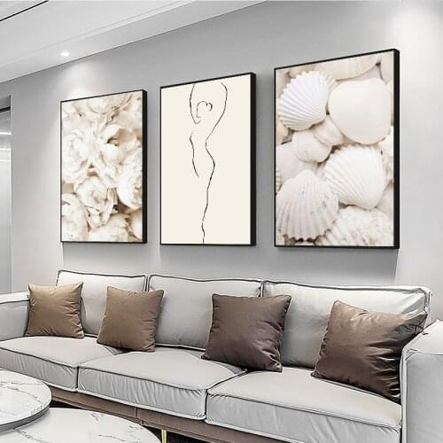 3 Pieces Shell Flowers Poster Wall Art Canvas Painting Nordic Print Modern Pictures for Living Room Home Decoration