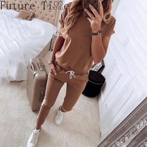 Women Solid Top Suit Drawstring Design Pant Sets 2 pieces Spring Sportwear Ladies Elastic Tracksuit Female Trousers