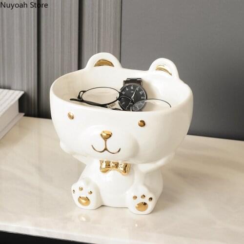 Creative Ceramic Storage Box Ceramic Animal Statue Candy Snack Bear Storage Decoration Living Room Home Decoration Accessories