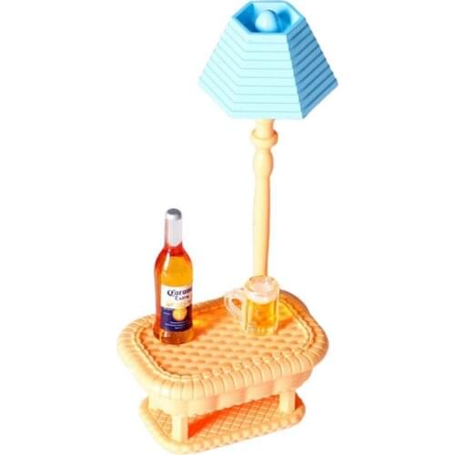 Dollhouse Miniature Rattan Chair Tea Table Light Beer Mug Living Room Decoration