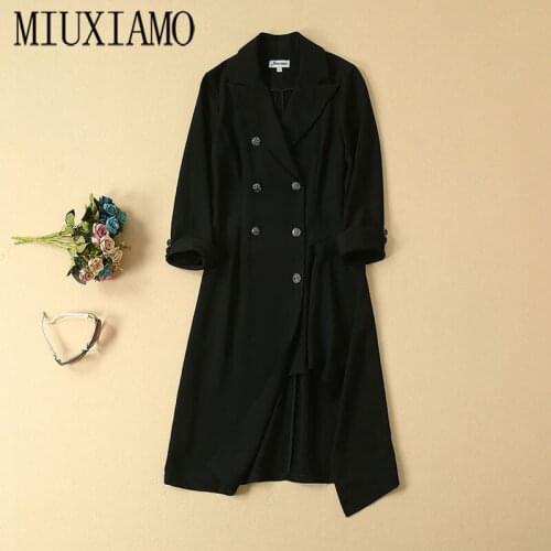 MIUXIMAO 2021 Spring&Summer Newest Elegant Full Sleeve Solid Casual Black Midi Dress Women Vestidos