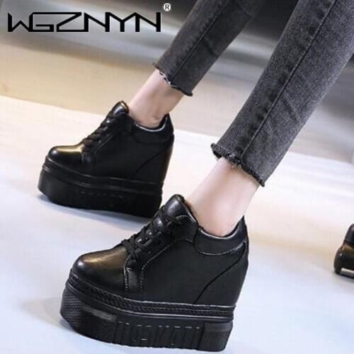Fashion Women High Heel 12 CM Platform Shoes Women Autumn Shoes Leather Wedge Sneakers Winter Ankle Boots Waterproof Boots 2021