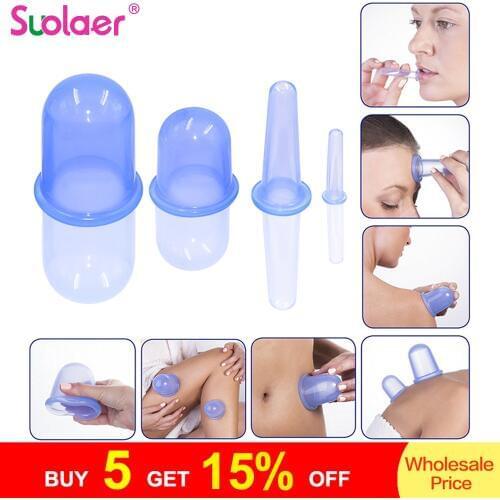 4 Color Silicone Body Cupping Cups Set For Face Neck Back Eyes Massage Vacuum Cans Anti-cellulite Massager Suction Cup Treatment