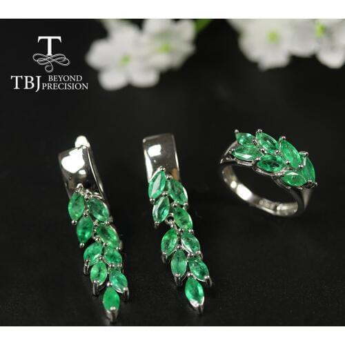 2020 Natural Emerald Jewelry Set precious gemstone zambia Emerald clasp earring Ring 925 sterling silver for women best gift tbj