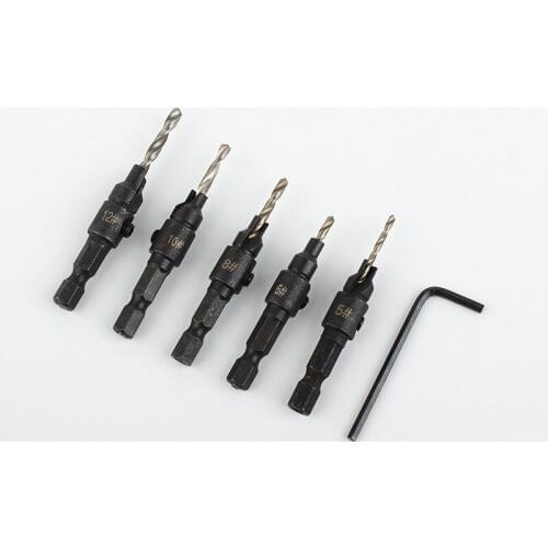 5pcs countersink drill woodworking drill set for drills with screw size # 5 # 6 # 8 # 10 # 12
