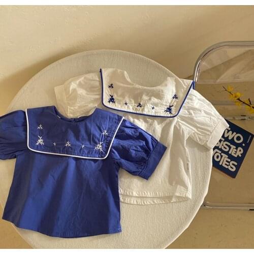 2021 new girls boys ruffles shirt cotton linen summer short sleeve kids top