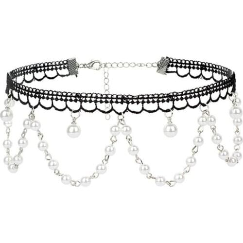 Women Lace Choker Necklace Dainty Fake Pearl Necklace Lolita Gothic Choker For Women Fashion Necklace Jewelry Gifts