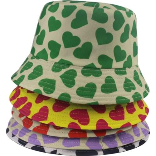 Heart Print Yellow Black White Panama Bucket Hat Men Women Summer Banana Bob Hat Hip Hop Gorros Fishing Fisherman Hat