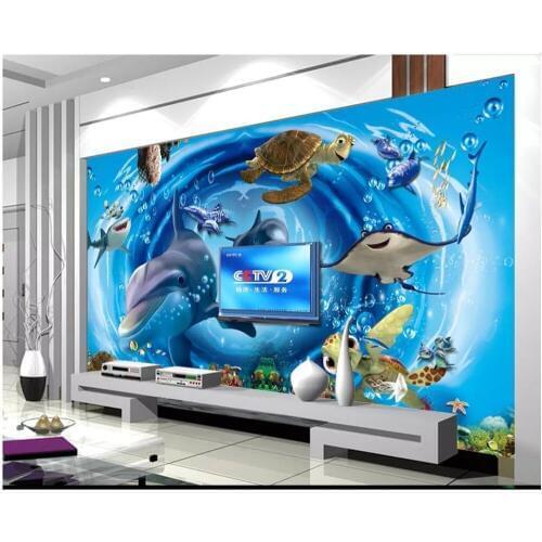Custom photo wallpaper for walls 3 d murals wallpaper 3D underwater world dolphin TV background wall decoration painting wall
